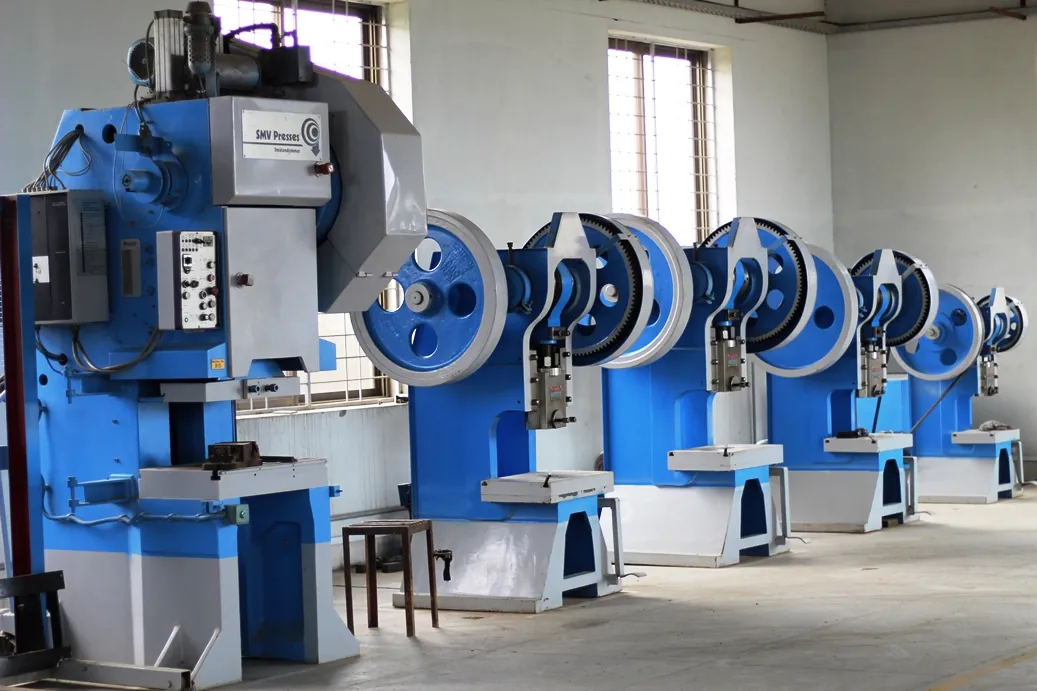 Line of pneumatic and mechanical presses on the Stellar MPM production floor
